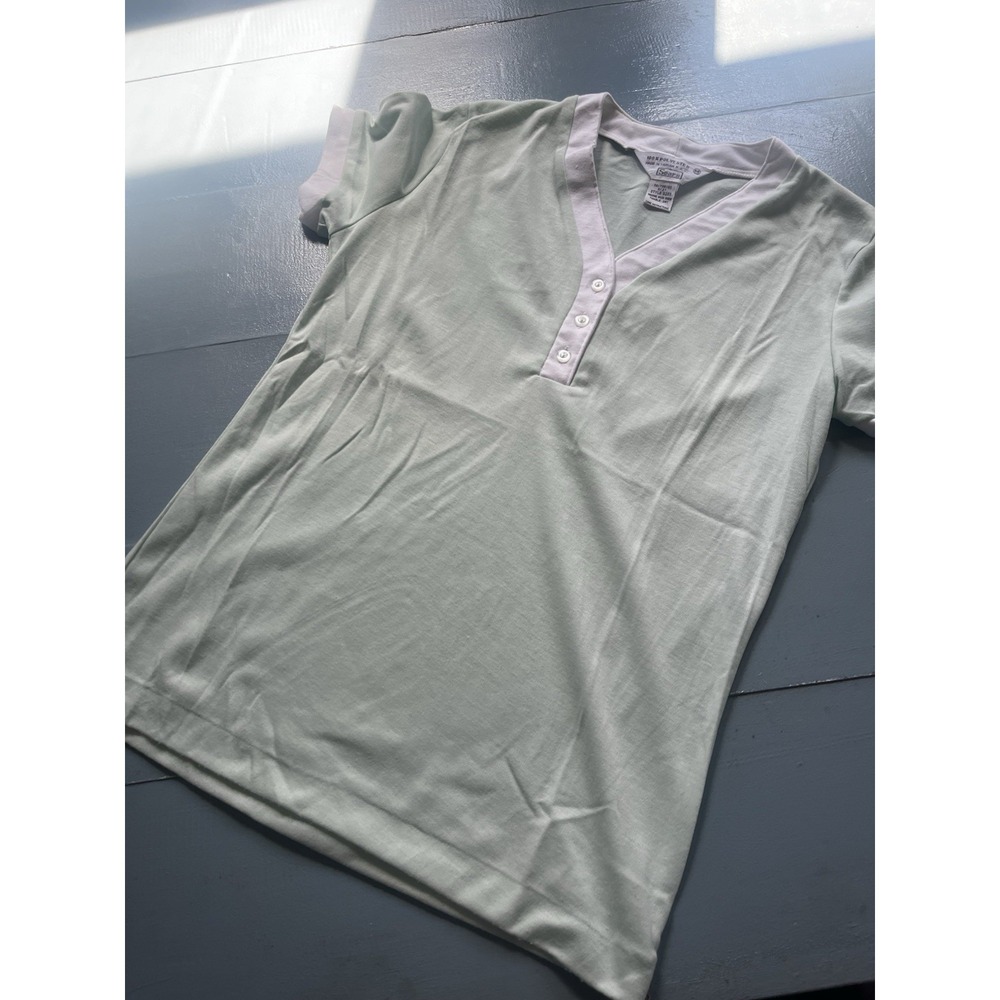 Vintage 80s Sears Pastel Mint Green Henley Shirt Single Stitch Made in‎ Taiwan M
